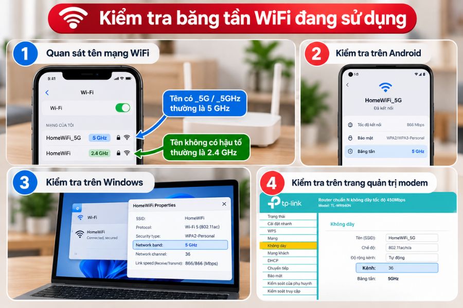 Cách kiểm tra mạng WiFi để xác định băng tần đang sử dụng