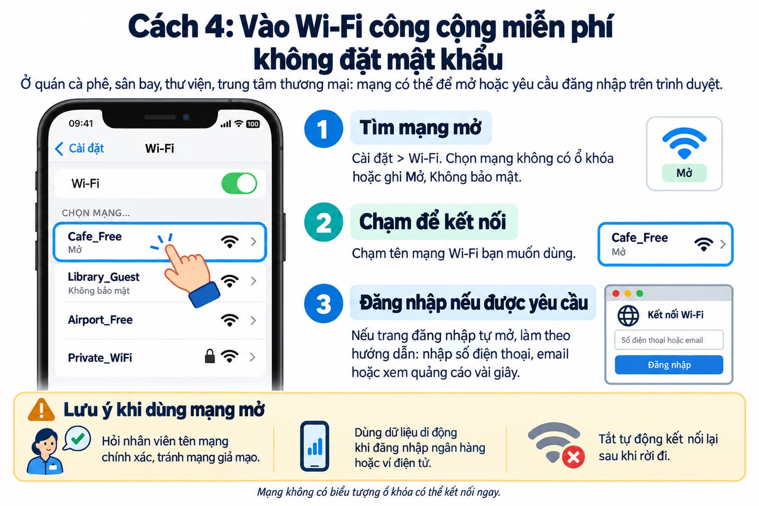 danh sách wifi mở trên điện thoại
