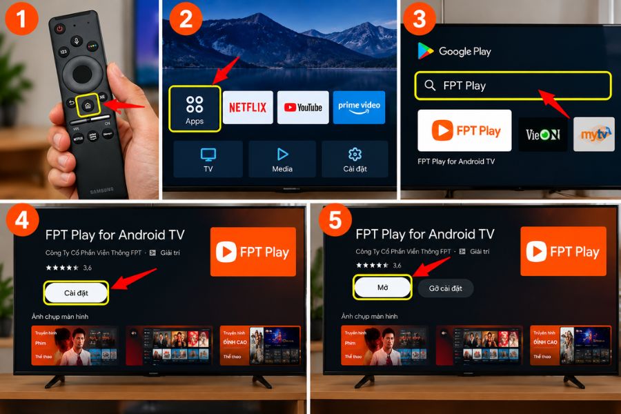Cách xem FPT Play trên tivi miễn phí bằng cách tải và cài ứng dụng FPT Play trên Smart TV