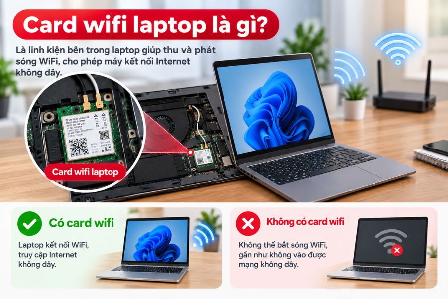 Card WiFi laptop là gì và vai trò giúp laptop kết nối Internet không dây