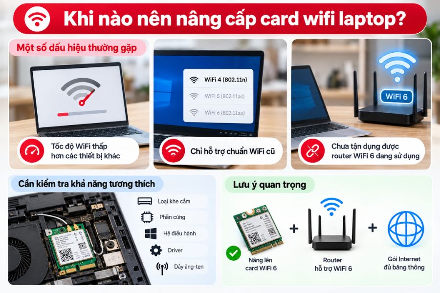 Card WiFi laptop là gì và khi nào nên nâng cấp để cải thiện tốc độ, khả năng kết nối