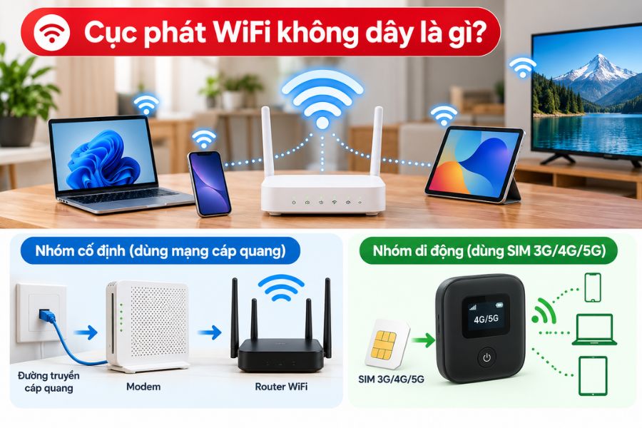 Cục phát WiFi không dây là thiết bị giúp chia sẻ Internet cho nhiều thiết bị qua WiFi