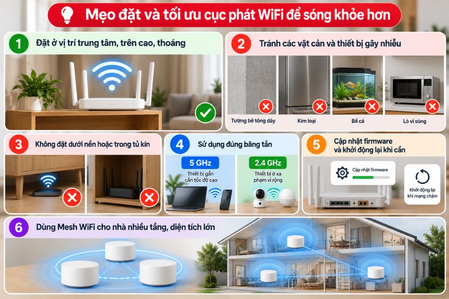 Cục phát WiFi không dây và cách đặt thiết bị để sóng WiFi mạnh, ổn định hơn