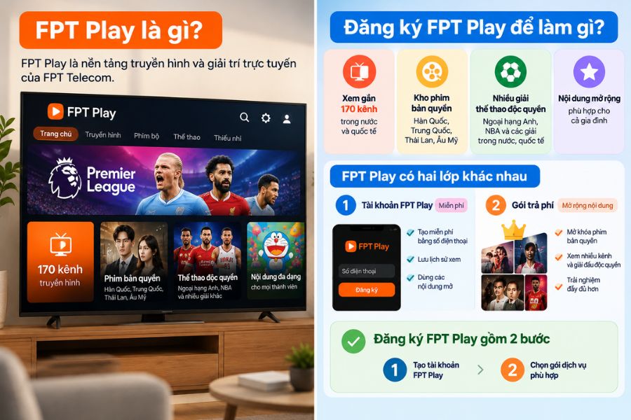 Đăng ký FPT Play để xem truyền hình, phim, thể thao và nhiều nội dung giải trí
