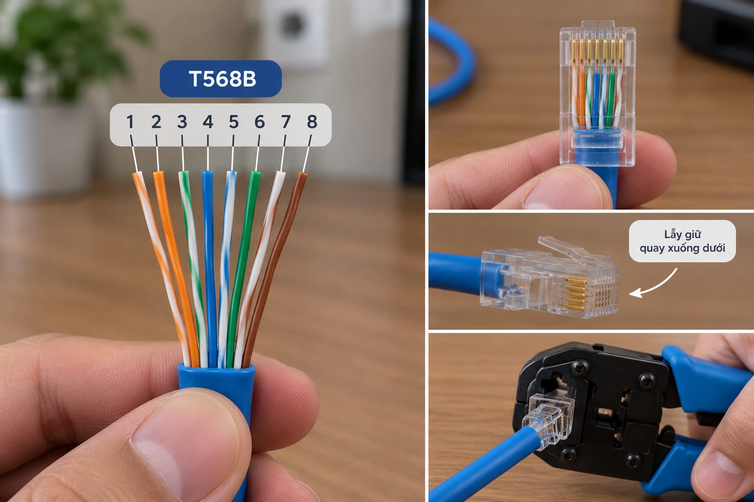 Thứ tự màu dây mạng chuẩn T568B