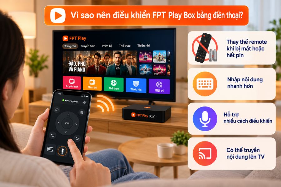 Điều khiển FPT Play Box bằng điện thoại giúp thay thế remote và thao tác tiện lợi hơn