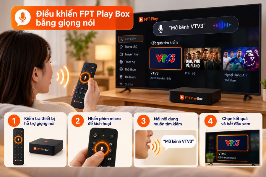 Điều khiển FPT Play Box bằng giọng nói để tìm kiếm và mở nội dung nhanh hơn