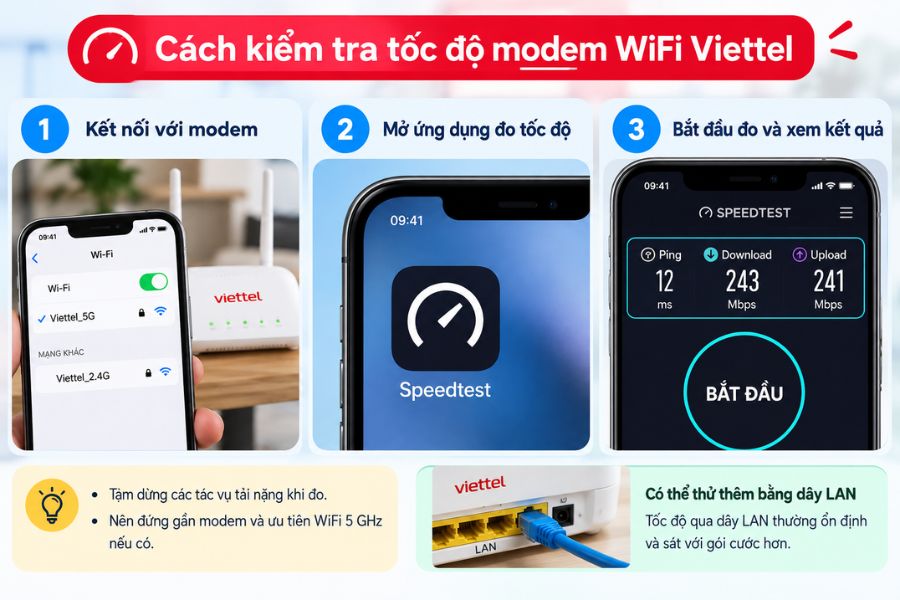 Cách kiểm tra tốc độ Modem WiFi Viettel bằng ứng dụng Speedtest