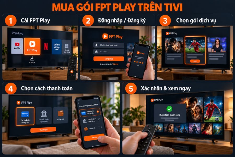 Quy trình 5 bước mua gói FPT Play trên tivi