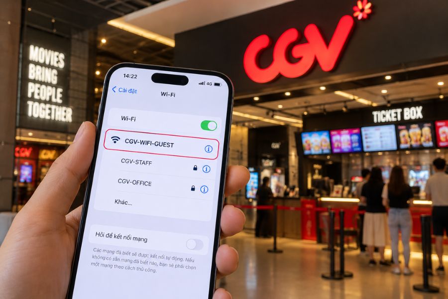 Pass WiFi CGV giúp khách hàng kết nối mạng WiFi tại rạp