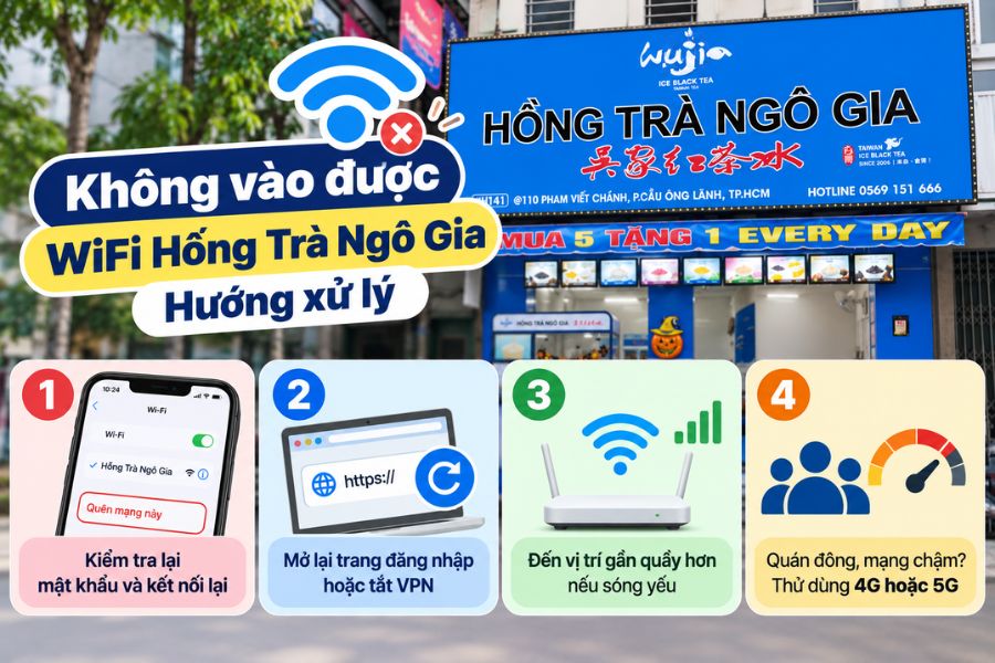 Cách xử lý khi không kết nối được pass WiFi Hồng Trà Ngô Gia