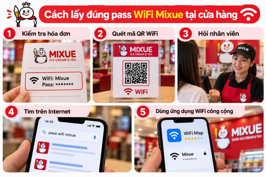 Hướng dẫn tìm Pass WiFi Mixue tại cửa hàng