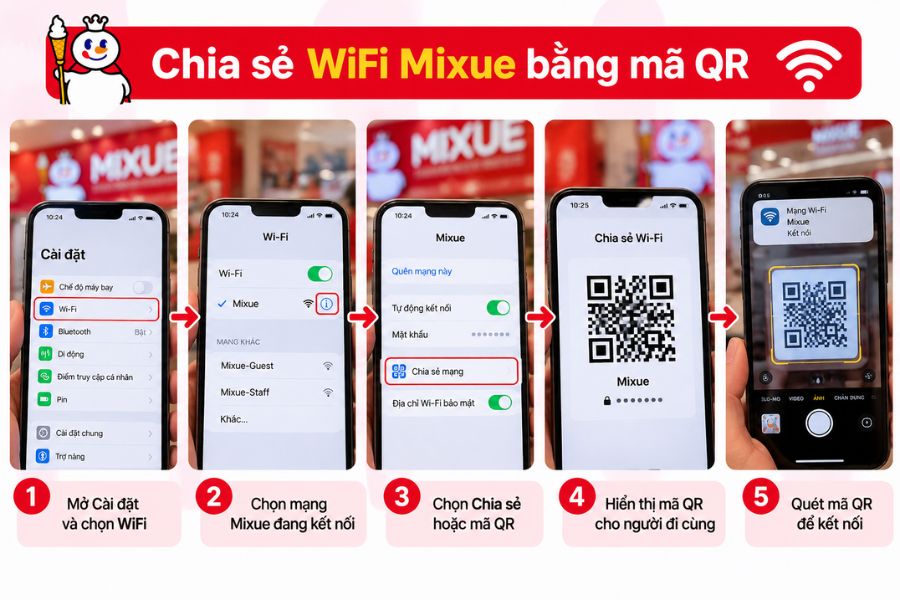 Cách chia sẻ Pass WiFi Mixue nhanh chóng bằng mã QR