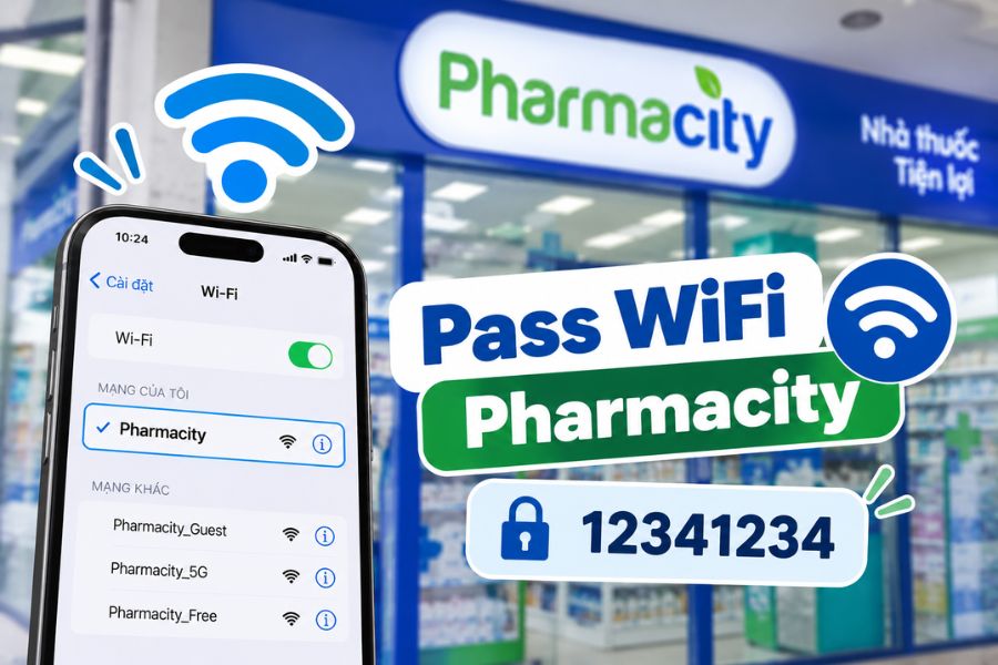 Pass WiFi Pharmacity và thông tin mật khẩu giúp khách hàng kết nối mạng nhanh khi đến nhà thuốc