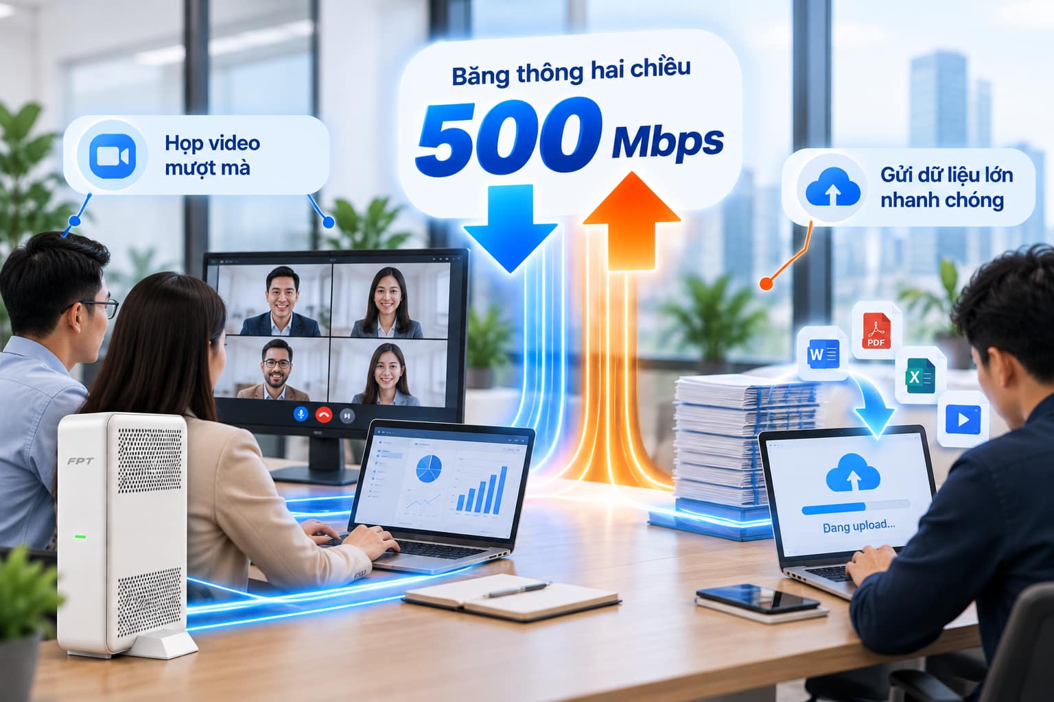 Băng thông tải lên cần được tính đến khi doanh nghiệp thường xuyên họp video và gửi dữ liệu lớn.