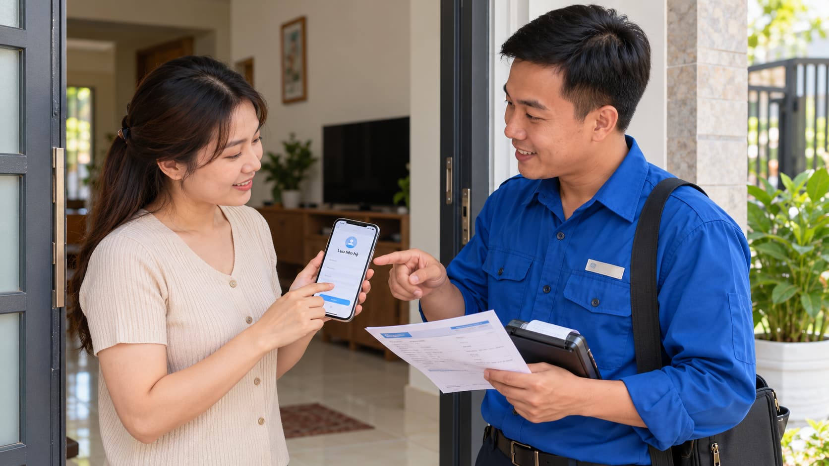 Nhân viên VNPT thu cước tại nhà
